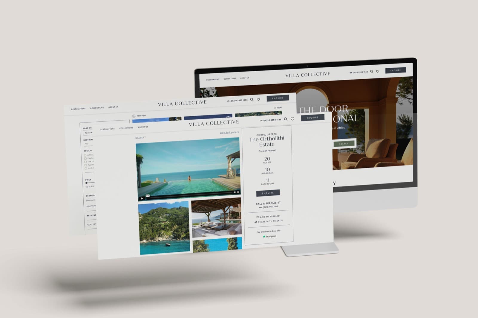 Villa Collective site across three screens